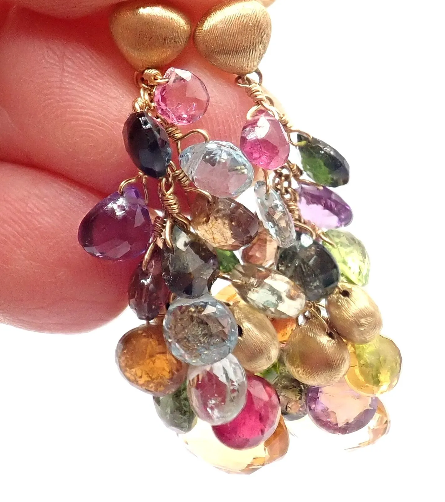 Authentic! Marco Bicego 18k Yellow Gold Paradise Multicolor Gems Drop Earrings