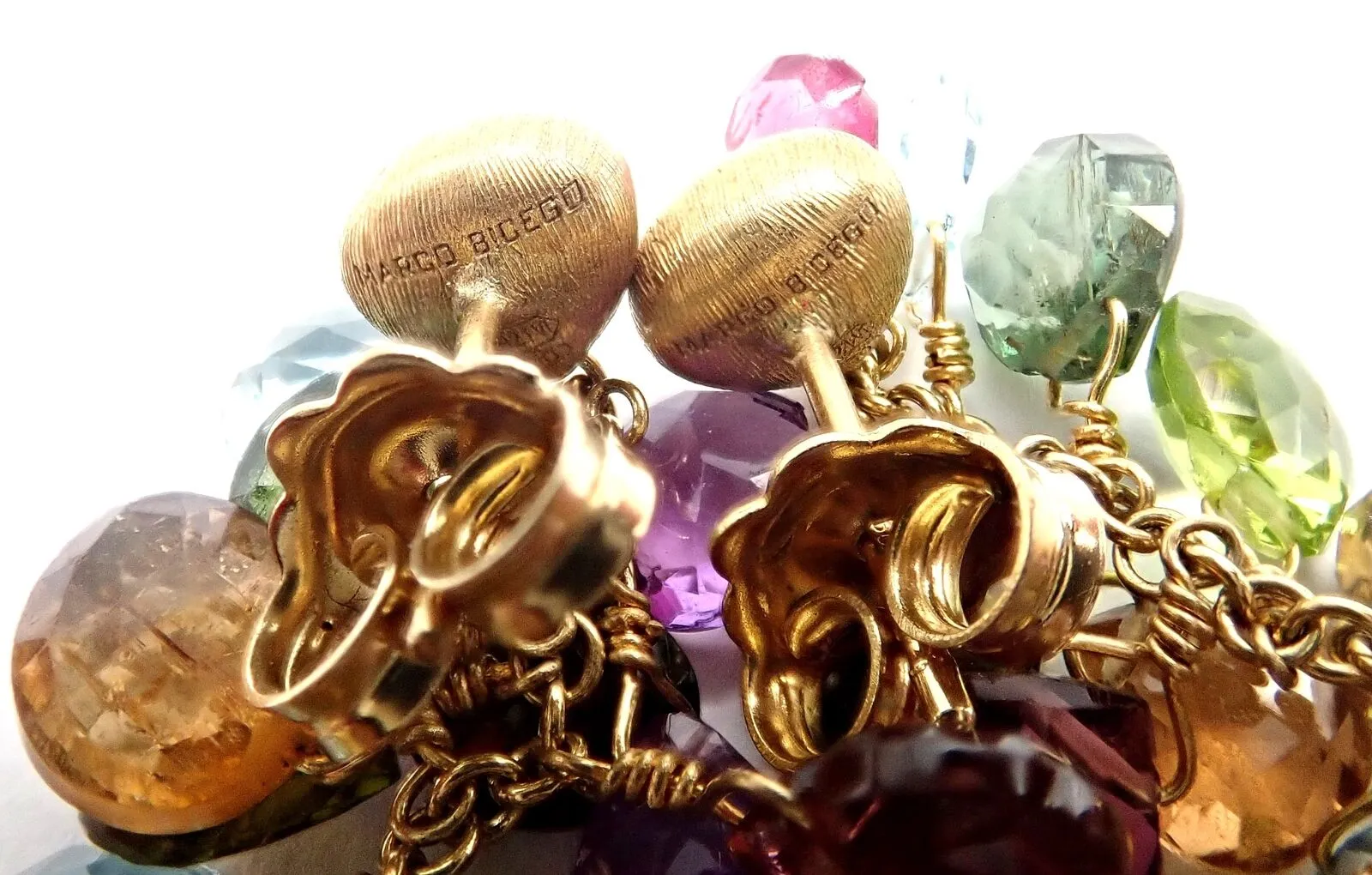 Authentic! Marco Bicego 18k Yellow Gold Paradise Multicolor Gems Drop Earrings