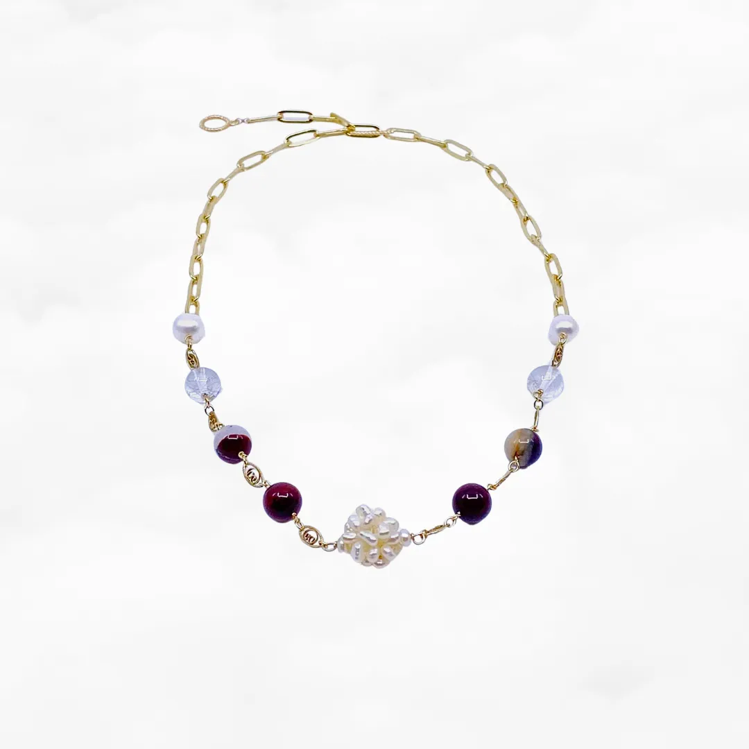 Autumn Gemstone and Pearl Station Necklace