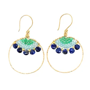 AVF Gold Beaded Lapis, Chrysoprase & Apatite Hoop Earrings (SI2932)