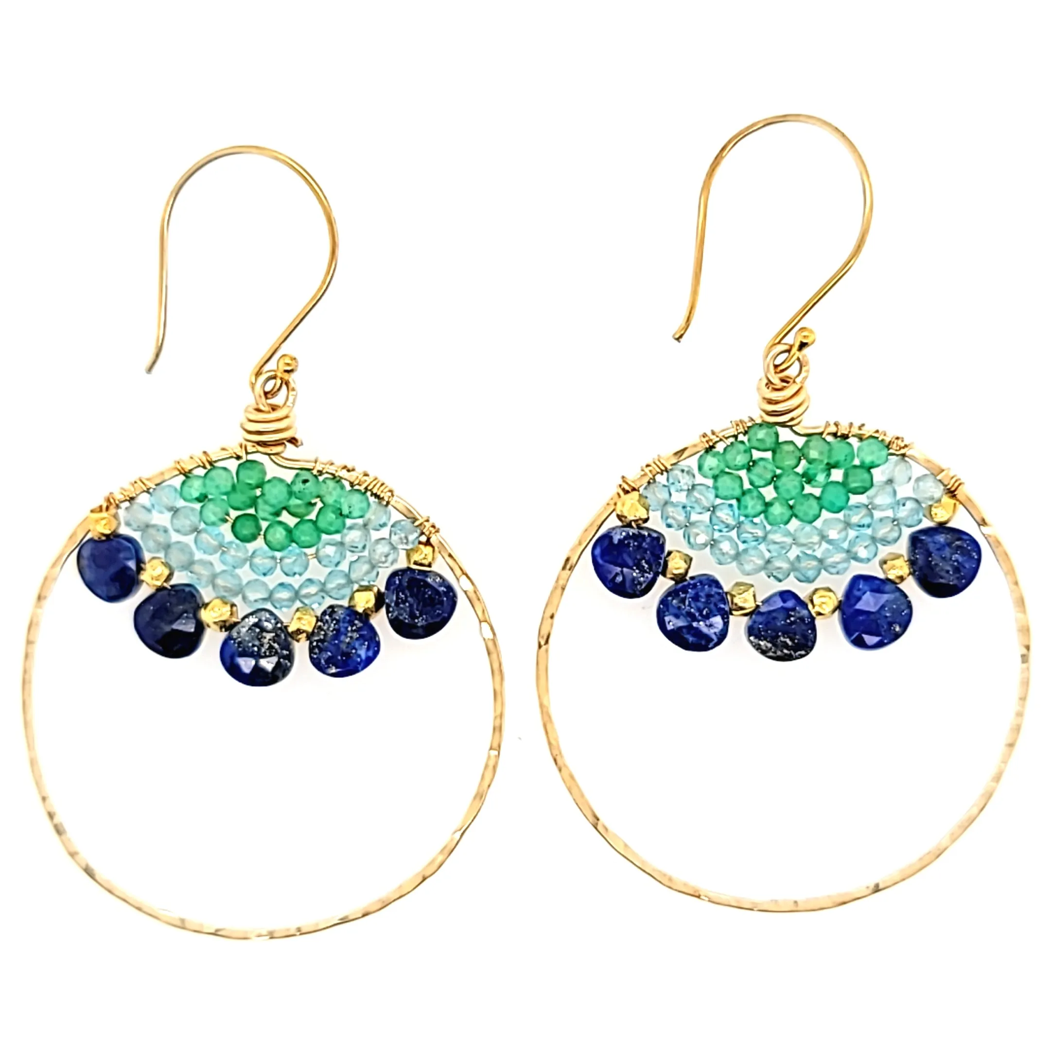 AVF Gold Beaded Lapis, Chrysoprase & Apatite Hoop Earrings (SI2932)