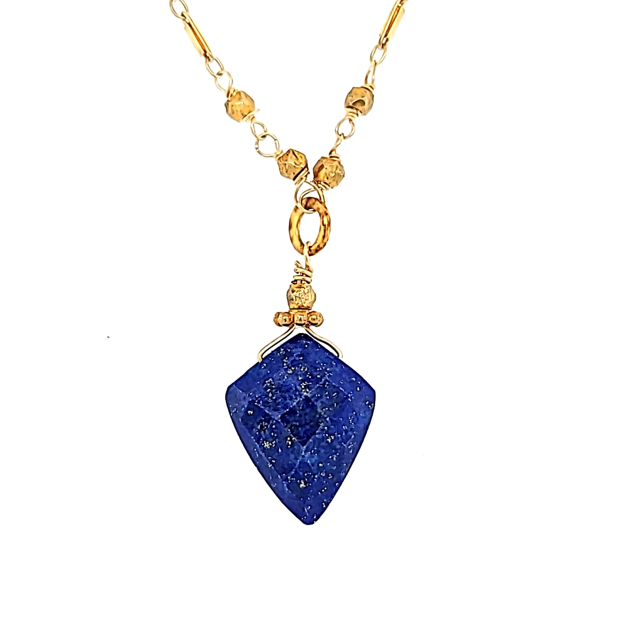 AVF Gold Lapis Point Drop Necklace (SI2811)