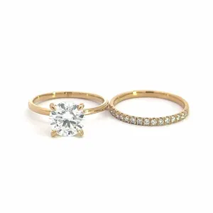 Baikalla 14k Yellow Gold Moissanite Diamond 2 in 1 Engagement Ring Set