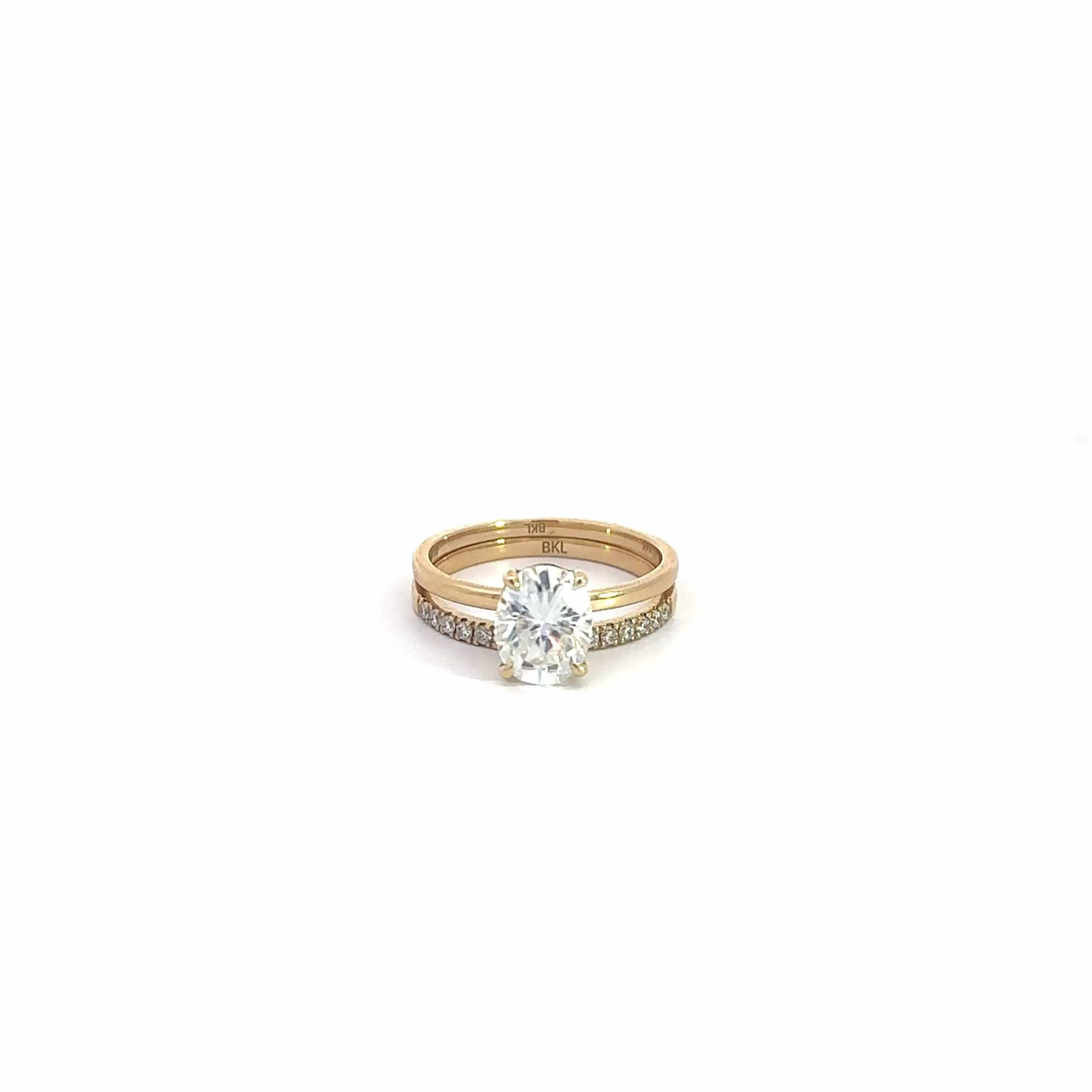 Baikalla 14k Yellow Gold Oval Moissanite Diamond 2 in 1 Engagement Ring Set