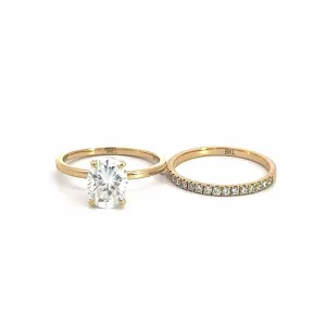 Baikalla 14k Yellow Gold Oval Moissanite Diamond 2 in 1 Engagement Ring Set
