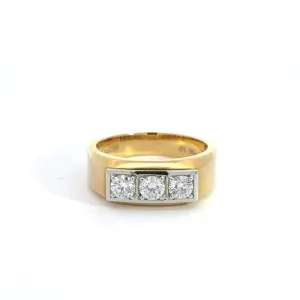 Baikalla 18k Gold Three Stone Men's Diamond Band Ring
