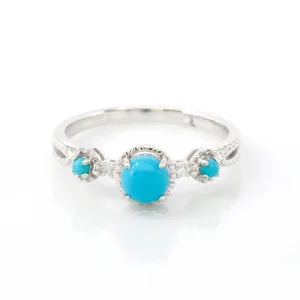 Baikalla™ "Helena" 18k White Solid Gold Genuine Persian Blue 3 Stone Arizona Turquoise Diamonds Ring
