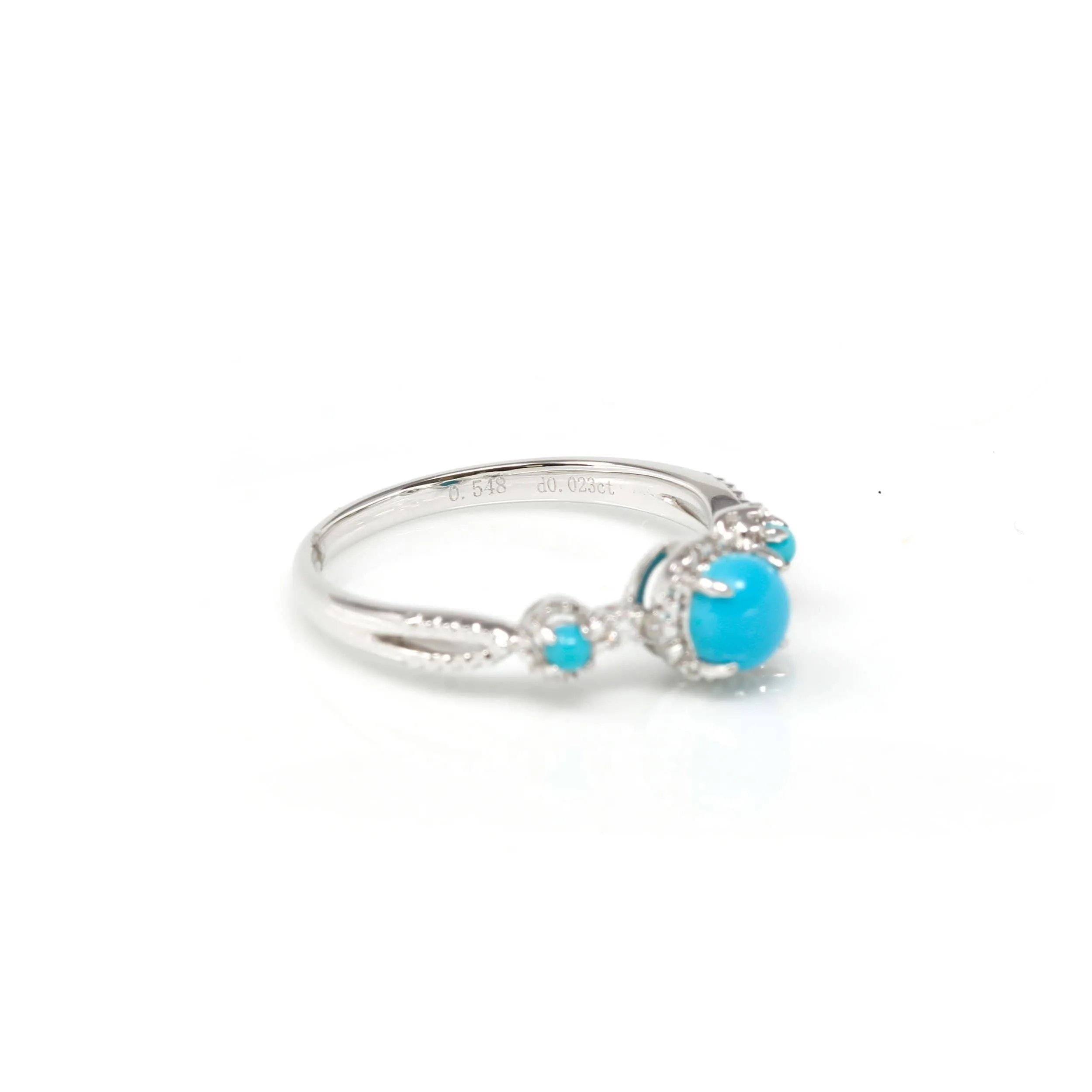 Baikalla™ "Helena" 18k White Solid Gold Genuine Persian Blue 3 Stone Arizona Turquoise Diamonds Ring
