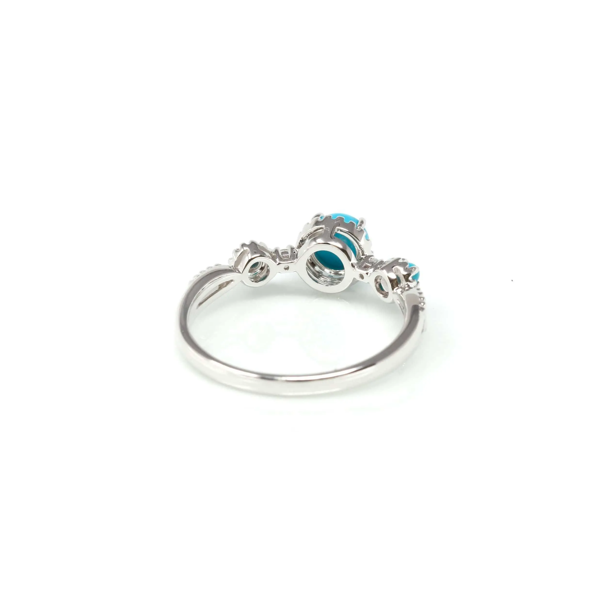 Baikalla™ "Helena" 18k White Solid Gold Genuine Persian Blue 3 Stone Arizona Turquoise Diamonds Ring
