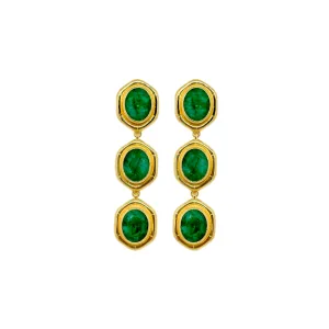 Bamboo Gold & Emerald Triple Earring