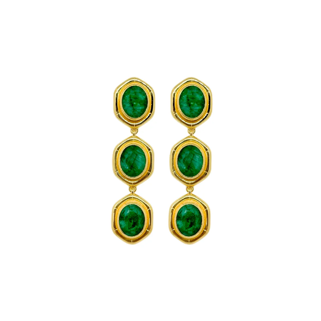 Bamboo Gold & Emerald Triple Earring