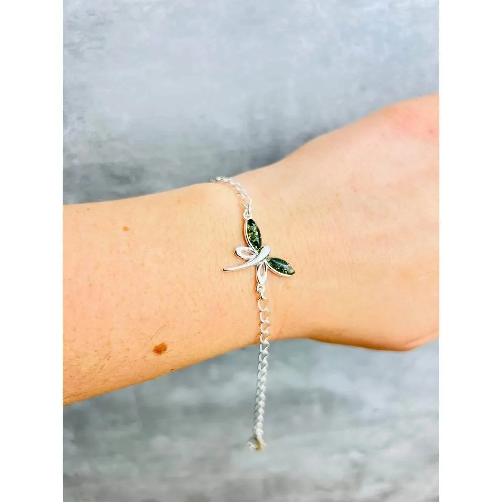 Beautiful Designer Silver Butterfly Bracelet set with Baltic Amber - GL534