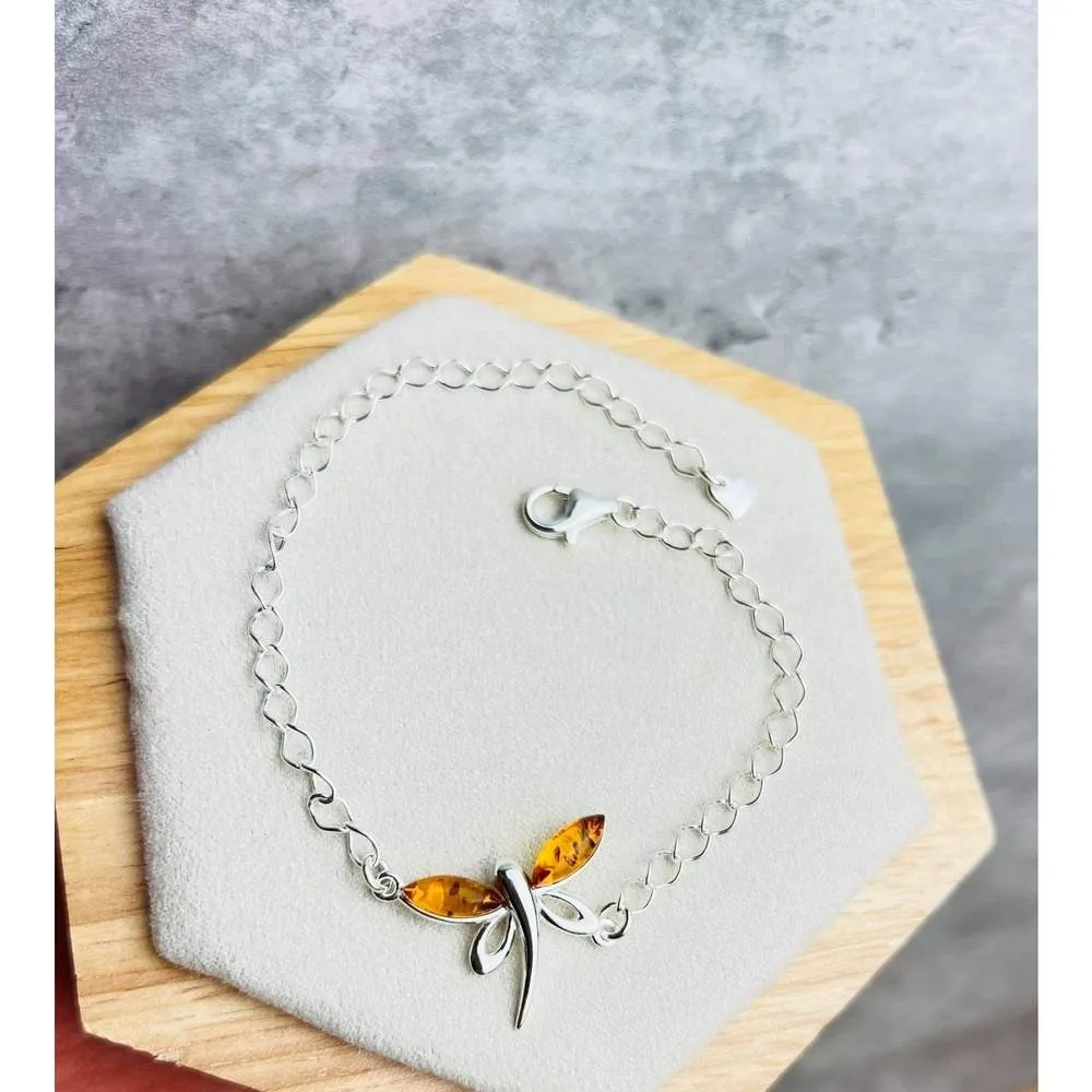 Beautiful Designer Silver Butterfly Bracelet set with Baltic Amber - GL534