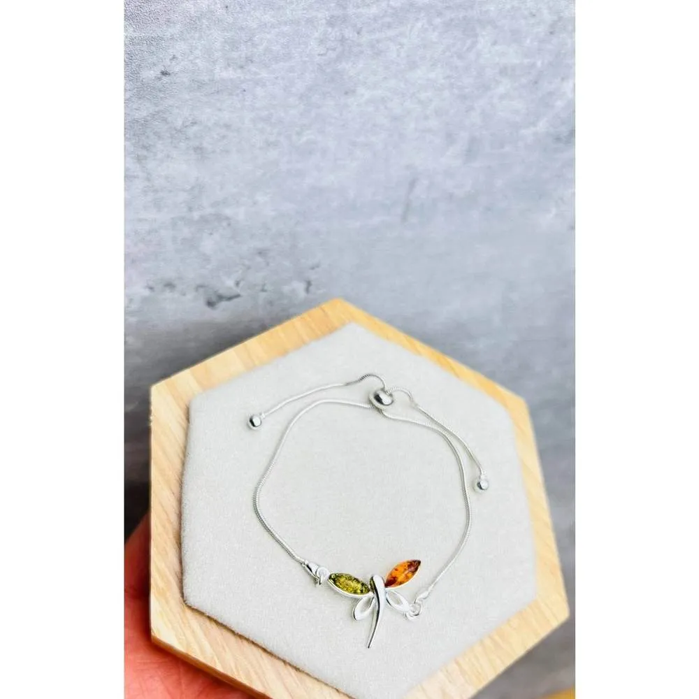 Beautiful Designer Silver Butterfly Bracelet set with Baltic Amber - GL534