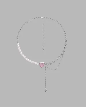 BerryBetty - Blushing Heart Pearl and Diamond Necklace