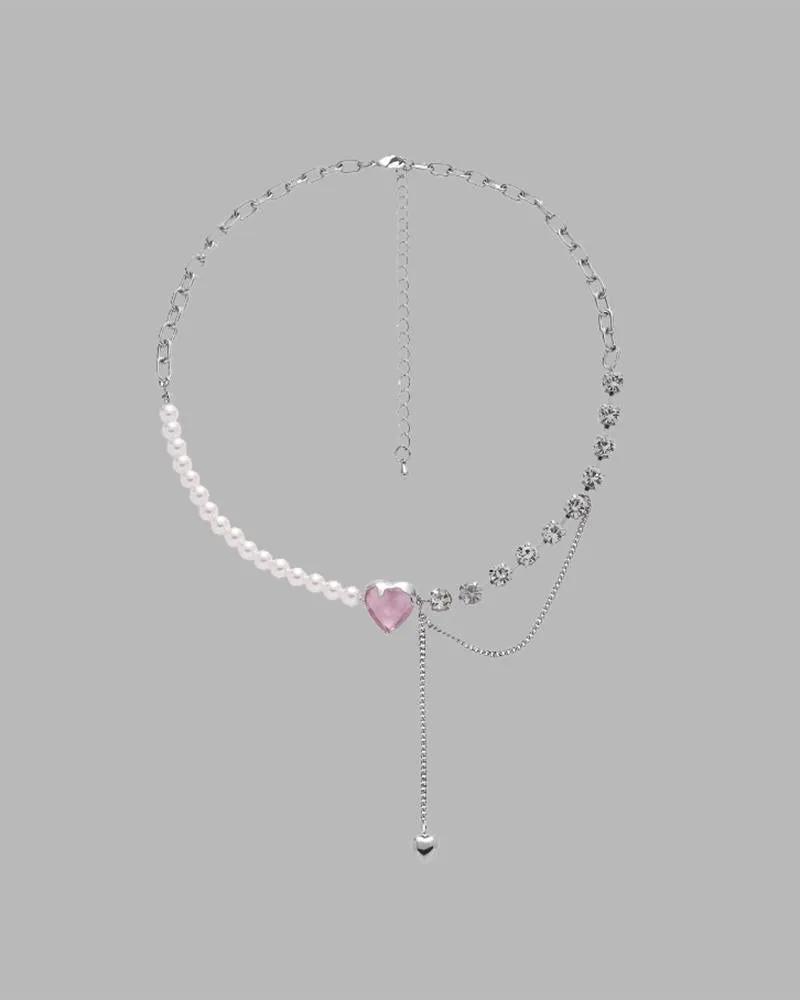 BerryBetty - Blushing Heart Pearl and Diamond Necklace