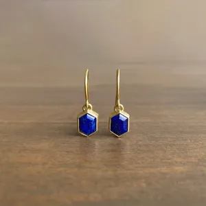 Bezel Set Lapis Hexagon Drop Earrings