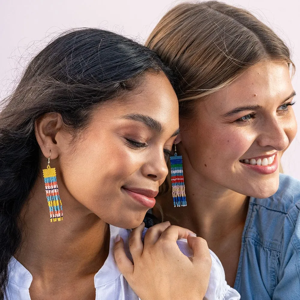 Billie Mixed Horizontal Stripes Beaded Fringe Earrings in St. Tropez