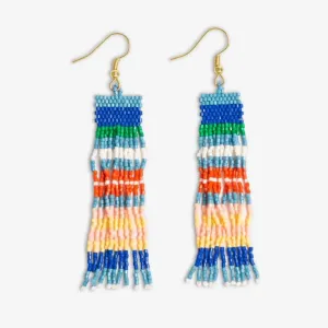 Billie Mixed Horizontal Stripes Beaded Fringe Earrings in St. Tropez