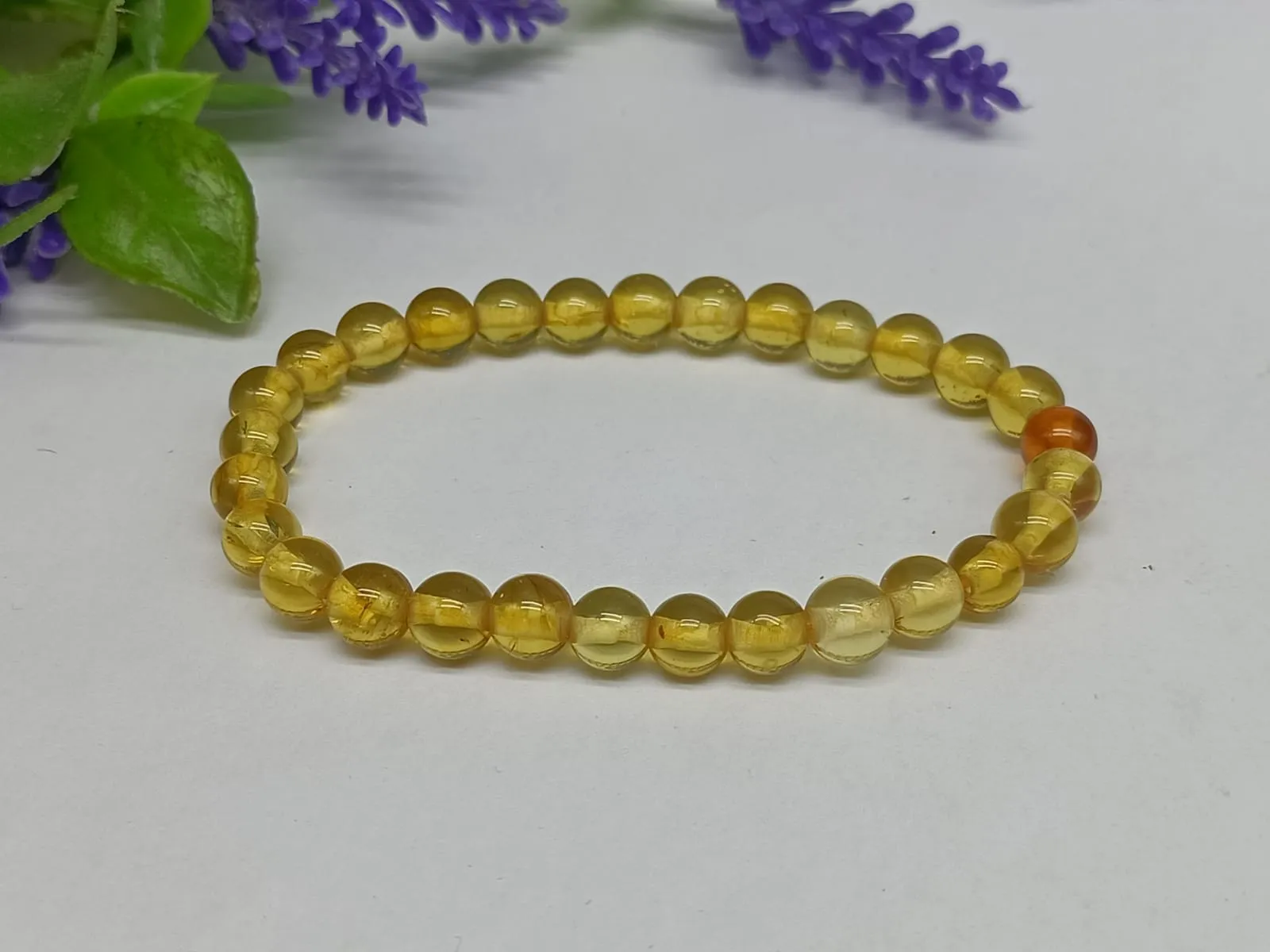 Blue Amber 6mm Beads Bracelet High Grade