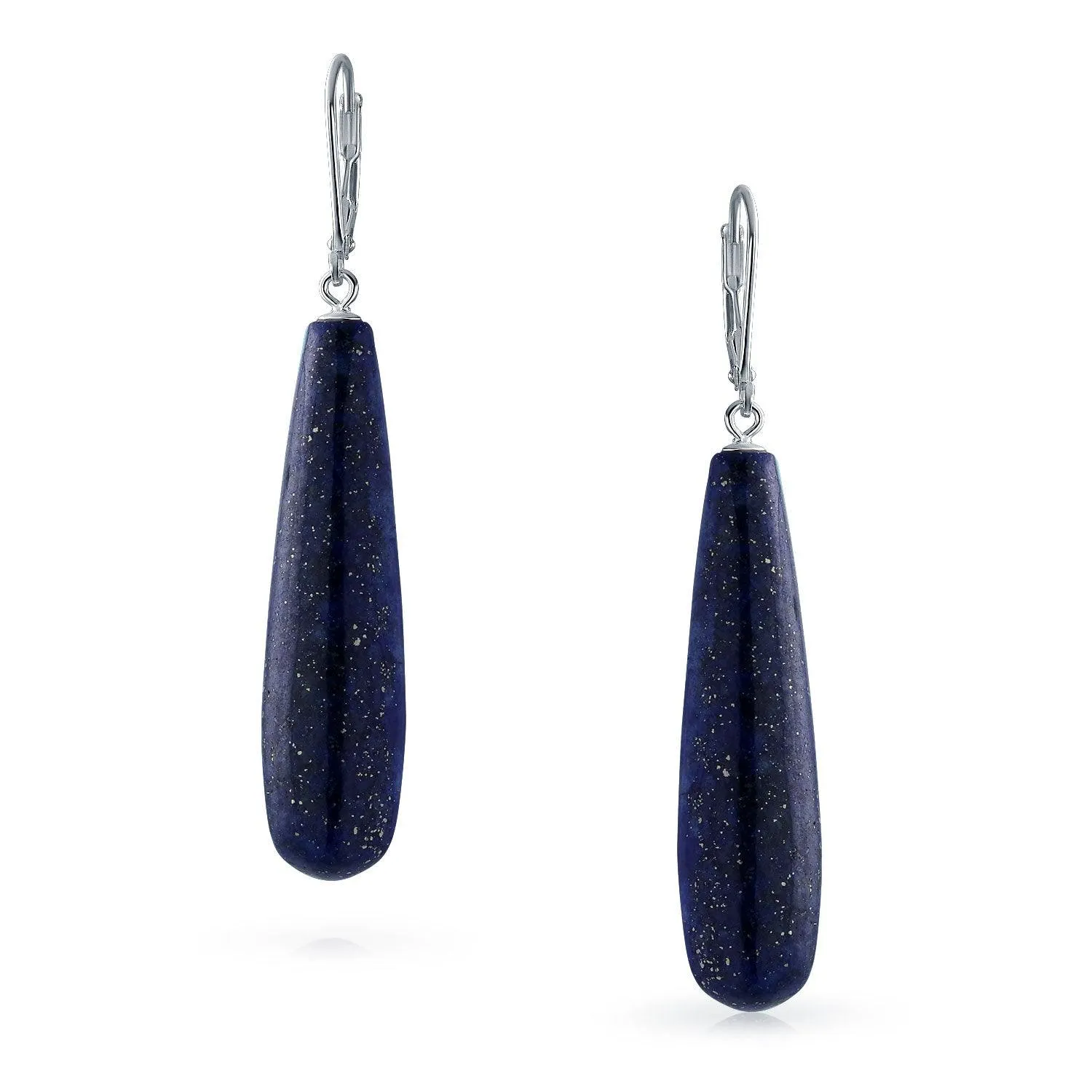 Blue Turquoise Elongated Teardrop Dangle Western Earrings .925 Silver