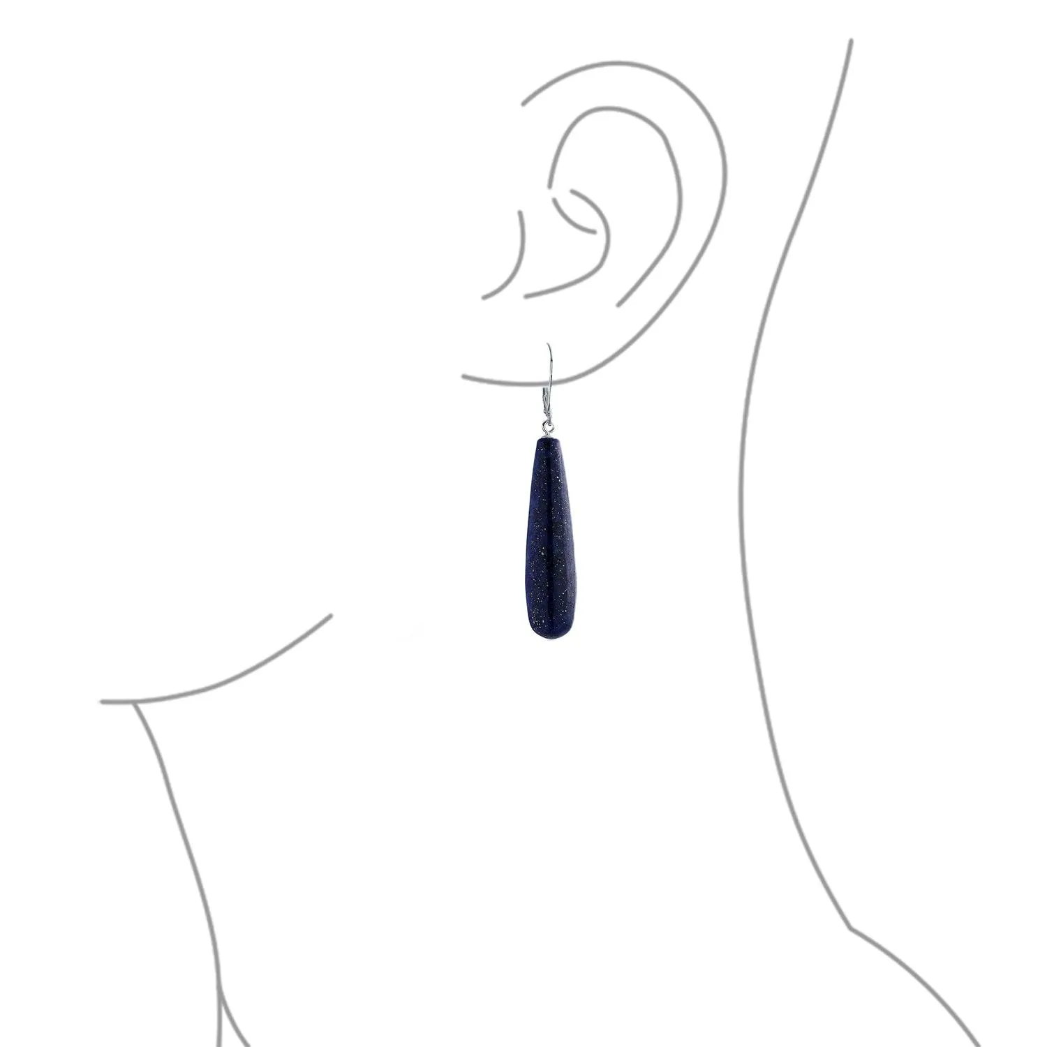 Blue Turquoise Elongated Teardrop Dangle Western Earrings .925 Silver