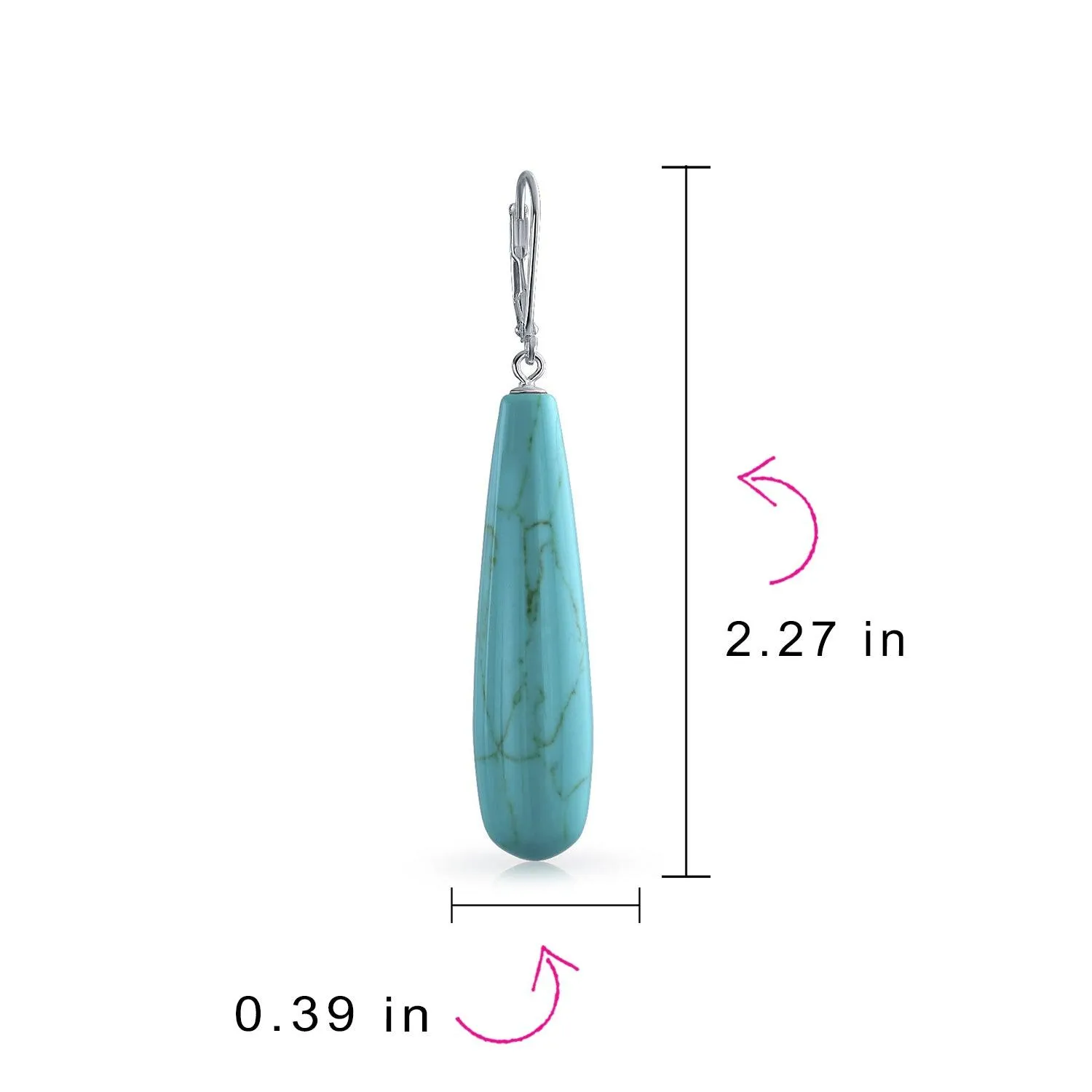 Blue Turquoise Elongated Teardrop Dangle Western Earrings .925 Silver
