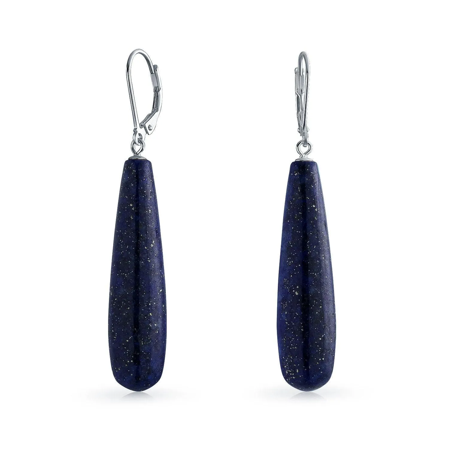 Blue Turquoise Elongated Teardrop Dangle Western Earrings .925 Silver