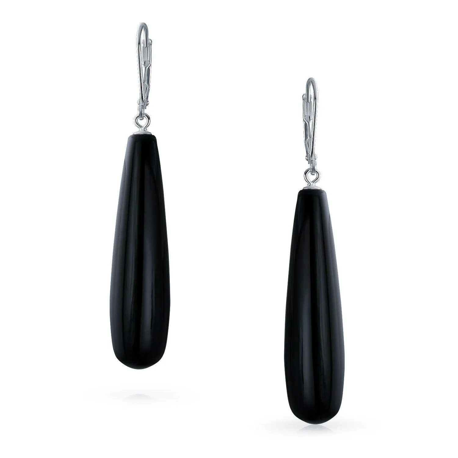 Blue Turquoise Elongated Teardrop Dangle Western Earrings .925 Silver