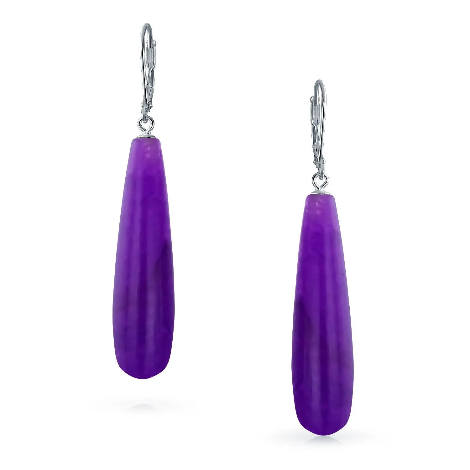 Blue Turquoise Elongated Teardrop Dangle Western Earrings .925 Silver