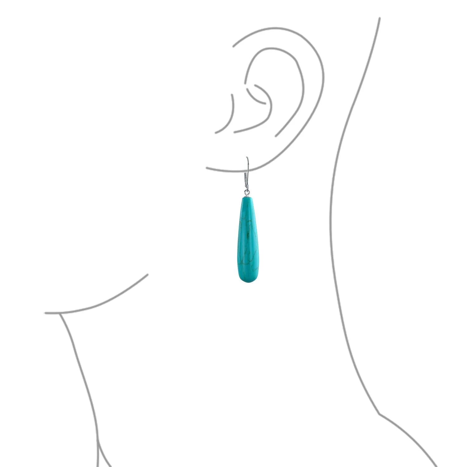 Blue Turquoise Elongated Teardrop Dangle Western Earrings .925 Silver