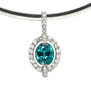Blue Zircon and Diamond Necklace