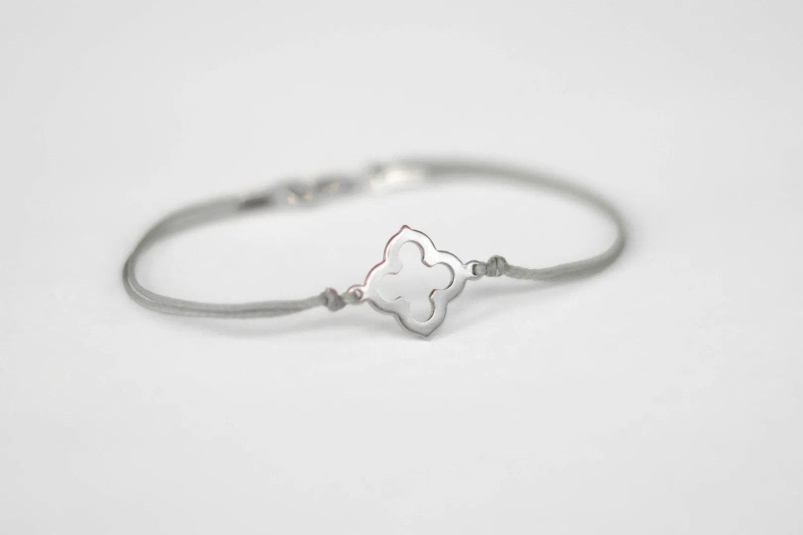 Bracelet for men, stainless steel clover charm, gray cord, waterproof bracelet