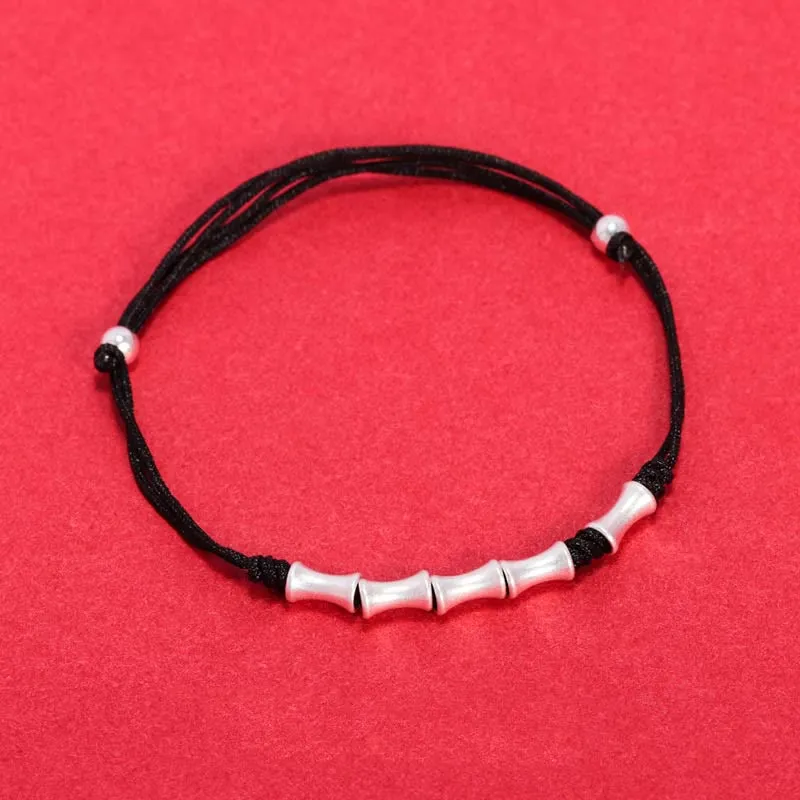 Buddha Stones 925 Sterling Silver Bamboo Design Protection Luck Braided Bracelet