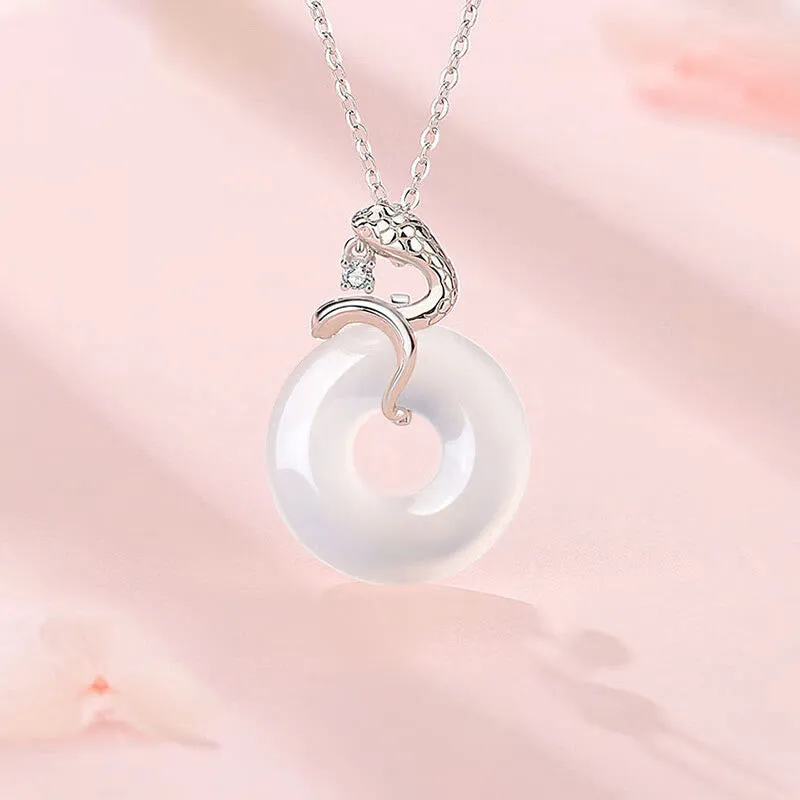 Buddha Stones 925 Sterling Silver Chalcedony Peace Buckle Year Of The Snake Harmony Necklace Pendant