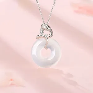 Buddha Stones 925 Sterling Silver Chalcedony Peace Buckle Year Of The Snake Harmony Necklace Pendant
