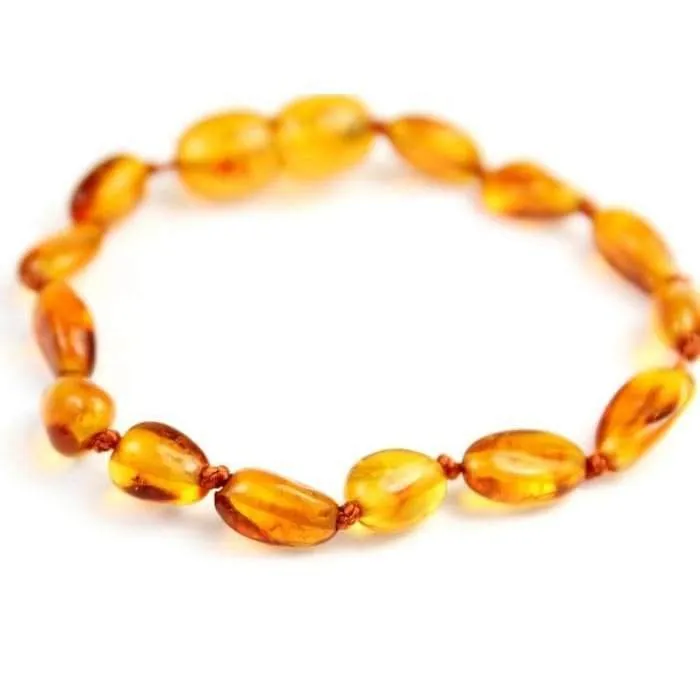 Certified Baltic Amber Beans Beads Bracelet in Cognac Colours - Sizes Child to Adult