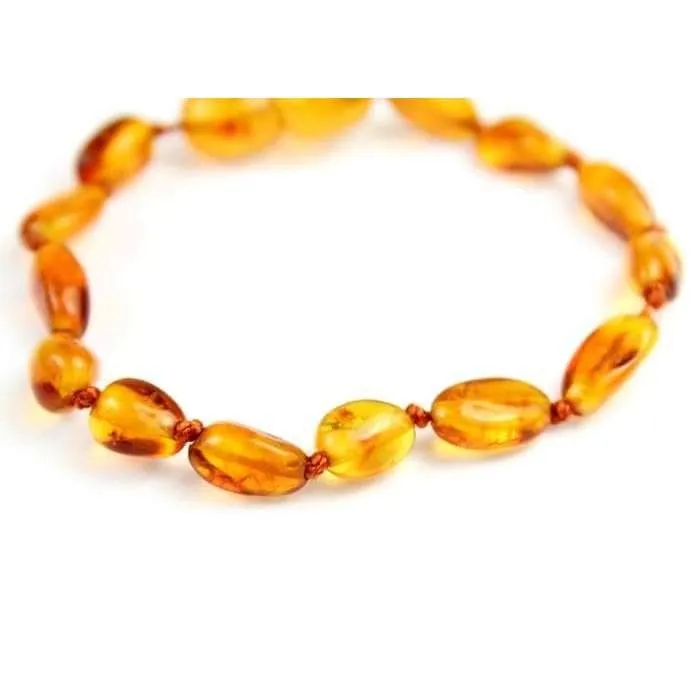 Certified Baltic Amber Beans Beads Bracelet in Cognac Colours - Sizes Child to Adult