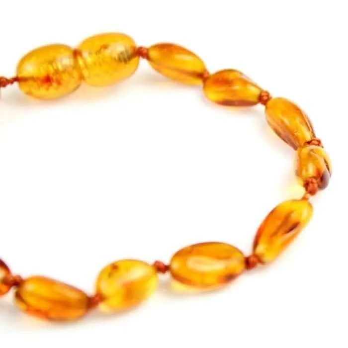Certified Baltic Amber Beans Beads Bracelet in Cognac Colours - Sizes Child to Adult