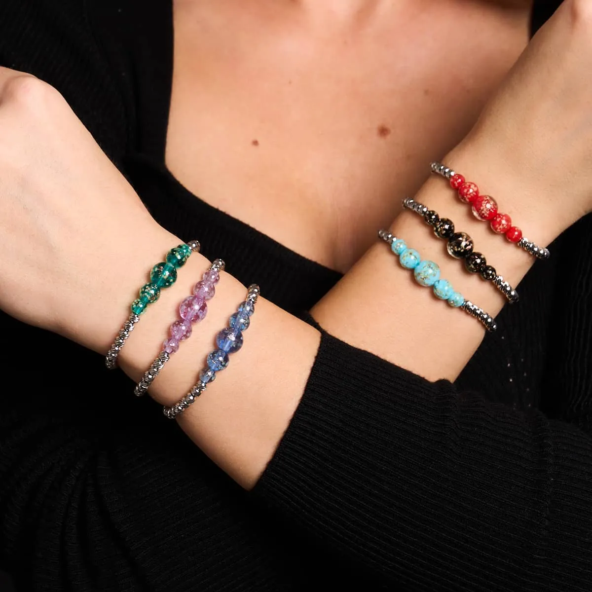 Cerulean | Silver | Firefly Glass Cascade Bracelet