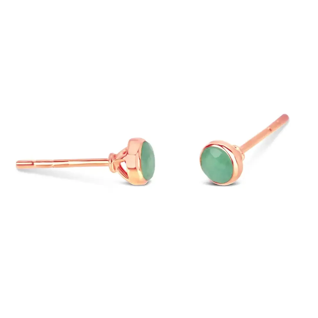 Chrysoprase Mini Stud Earrings | Rose Gold | May