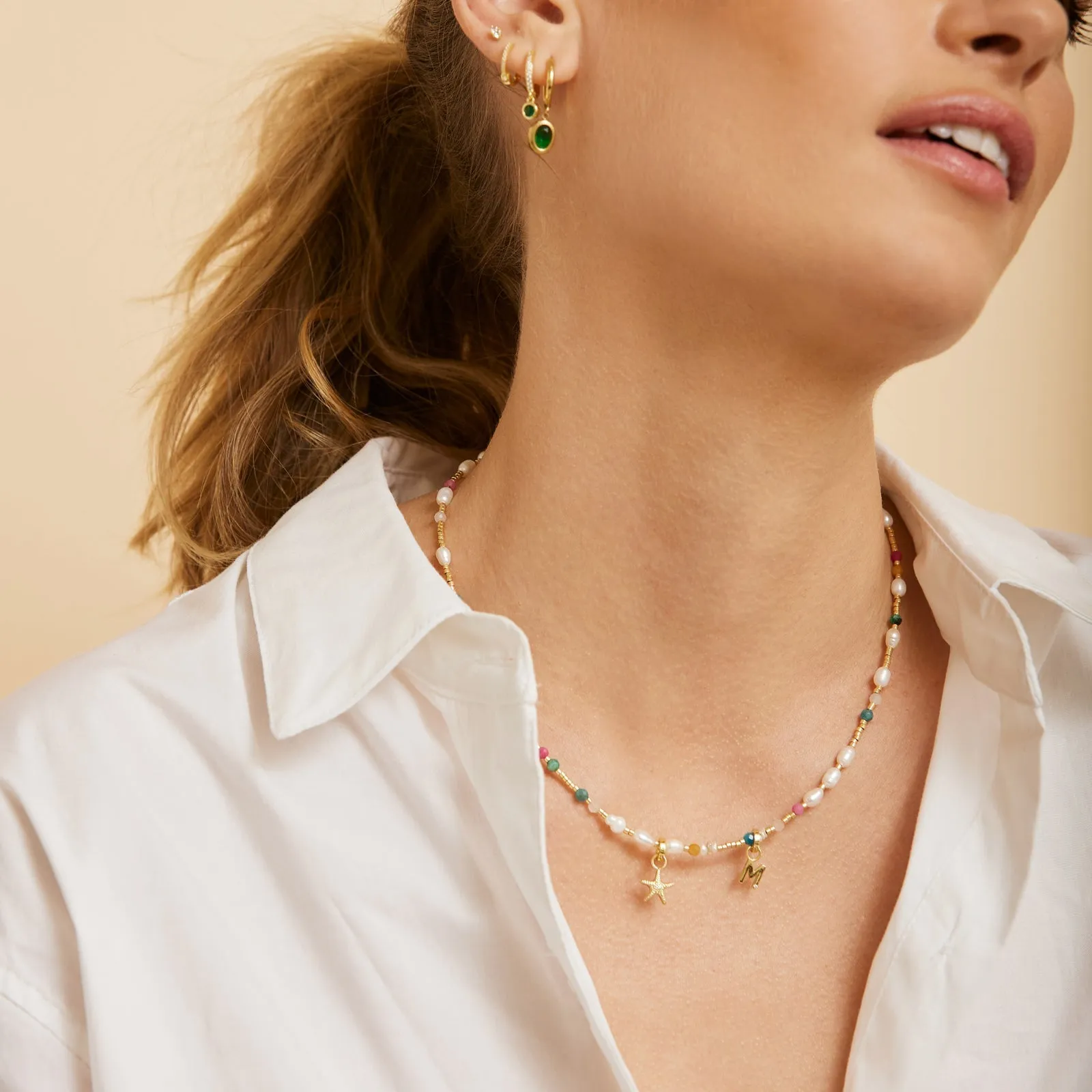 Clover Gemstone and Pearl Necklace