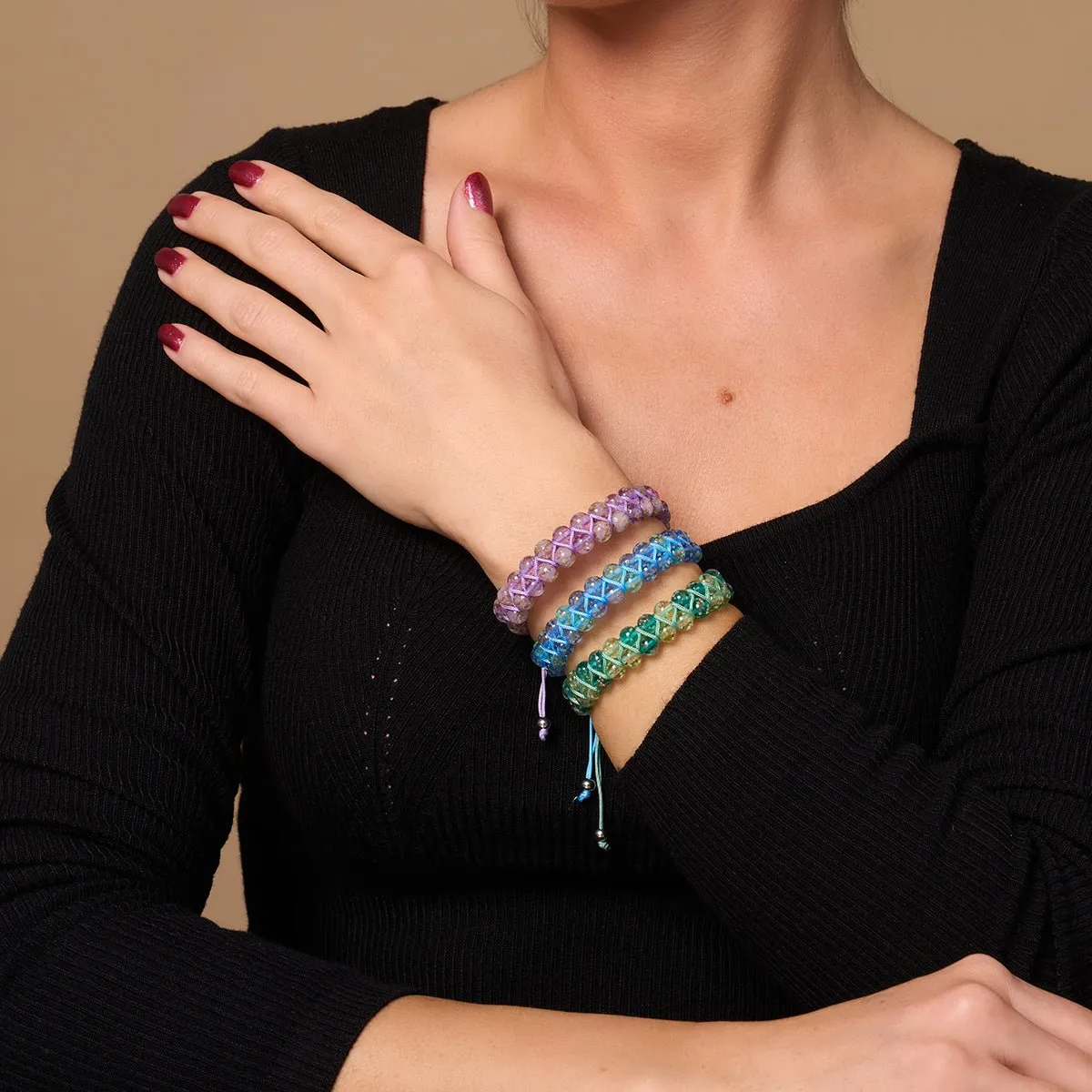 Cookies & Cream | Obsidian x Ivory | Double Firefly Glass Bracelet