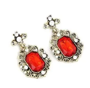 Countess of Rubies Emerald Cut Red Austrian Crystal Dangle Earrings