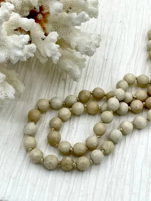 Cream Fossil Hand Knotted Gemstone Natural Stone Necklace, 36" FOSSIL, 8mm Round  faceted cream thread. Natural Stone Fast ship