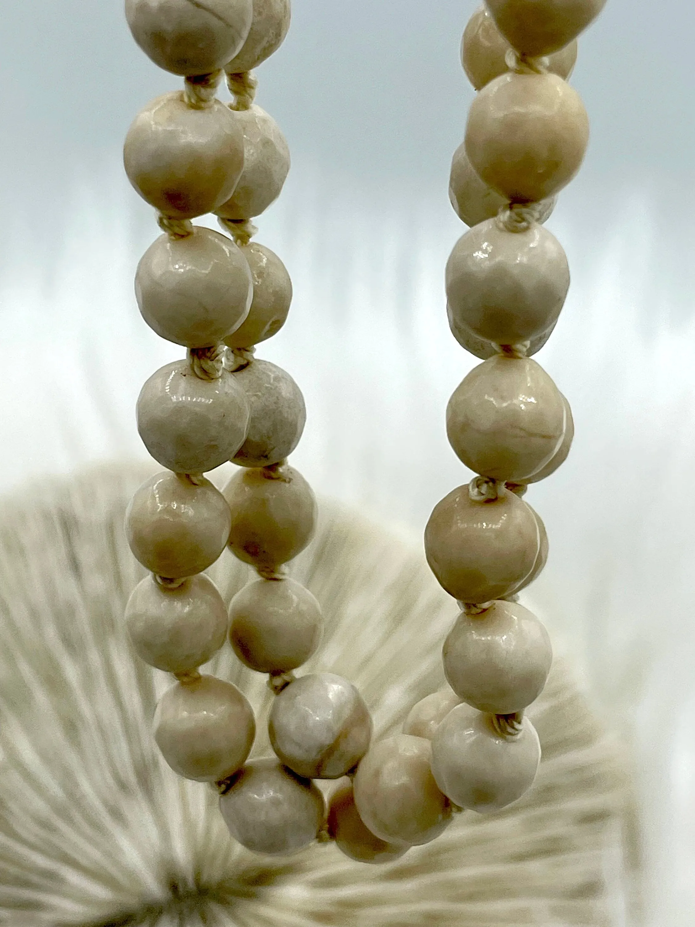 Cream Fossil Hand Knotted Gemstone Natural Stone Necklace, 36" FOSSIL, 8mm Round  faceted cream thread. Natural Stone Fast ship