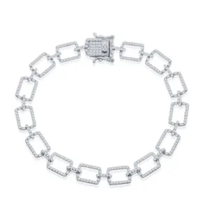 Cubic Zirconia Accented Paperclip Design Bracelet - Sterling Silver