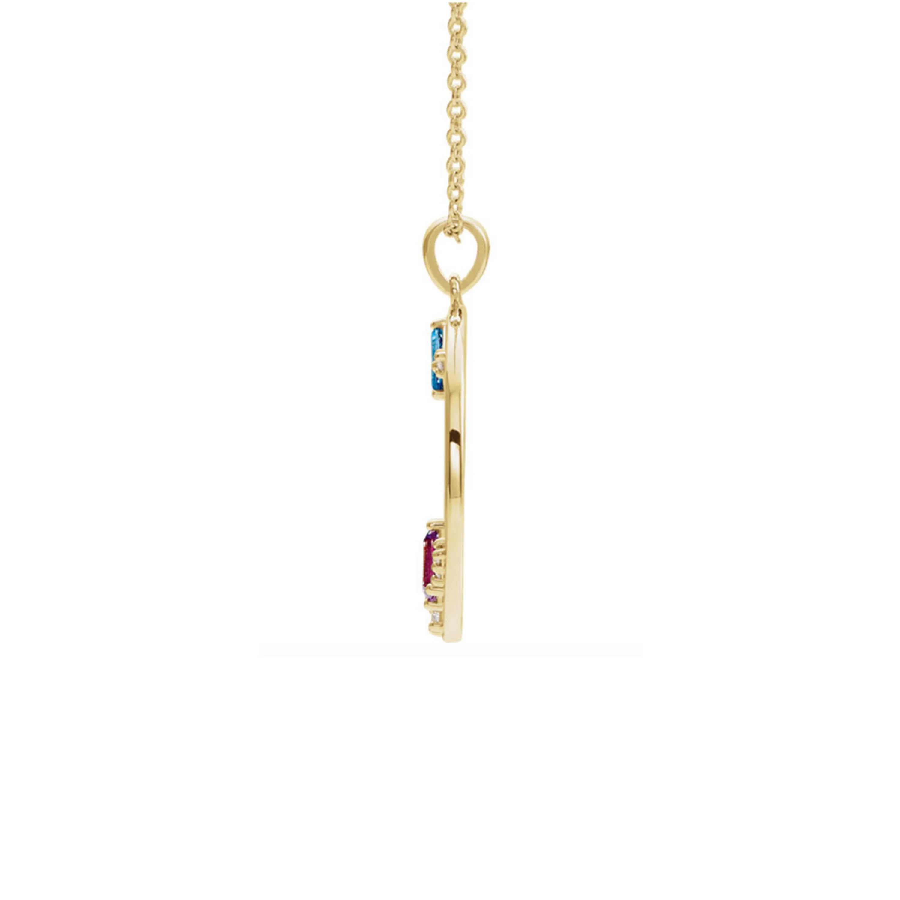 Custom 14k Gold 3-Stone and Diamond Open Circle Family Necklace