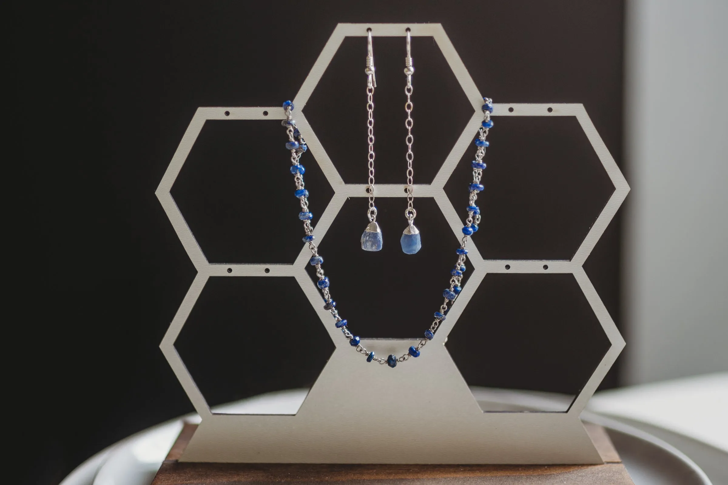 Dainty Lapis Lazuli Beaded Chain Choker Necklace