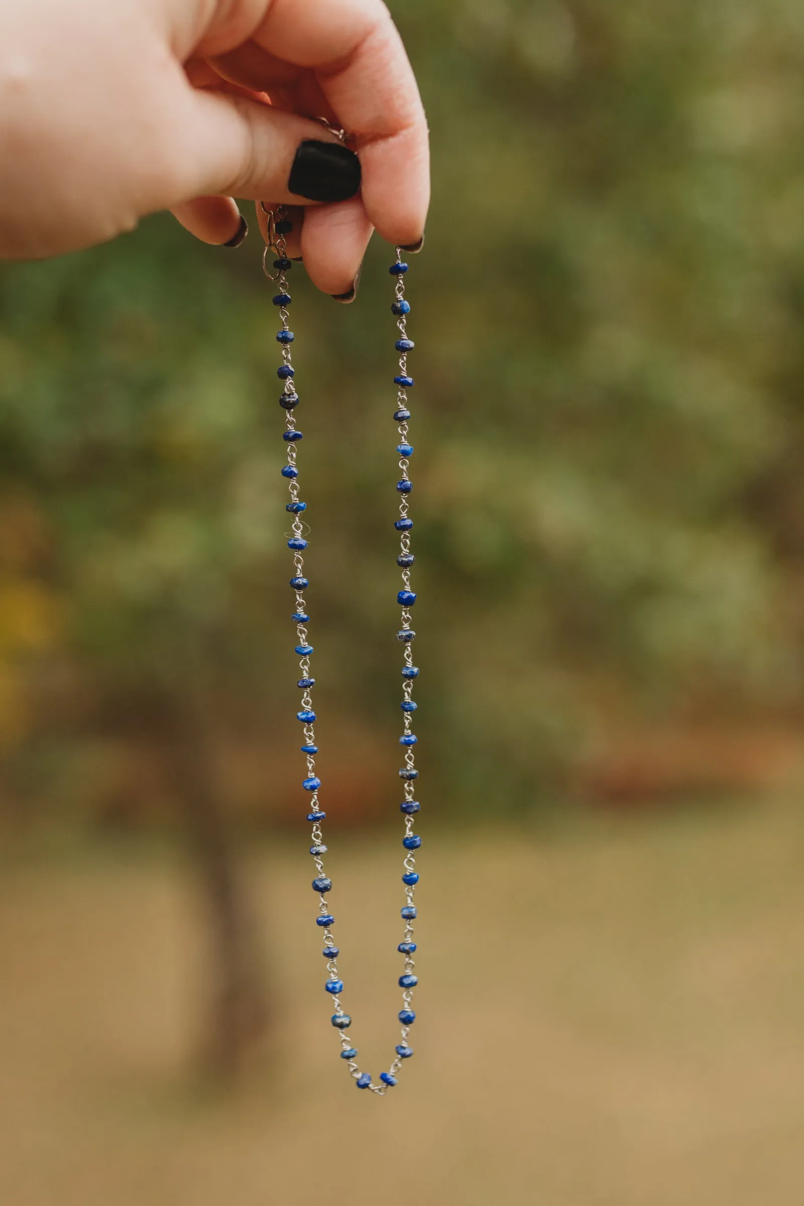 Dainty Lapis Lazuli Beaded Chain Choker Necklace